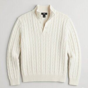 H&M Cream Cable Knit Henley Sweater – Chunky Knit Pullover